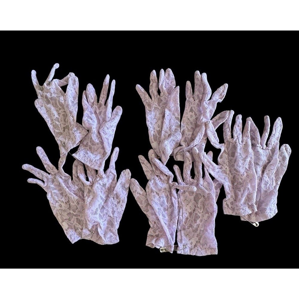 Vintage 1980-90’s Lot 5 Pairs Lavender Lace Stretch Wrist Snap Gloves Dyed Sony